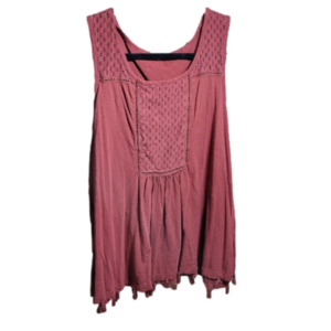 CASLON XL boho sleeveless tank tassels hem, eyelet lace, burnt red